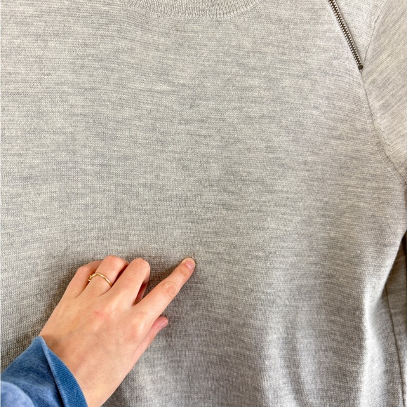 J. Crew 100% Merino Wool Light Gray Crewneck Sweater with Zipper - Picture 4 of 11